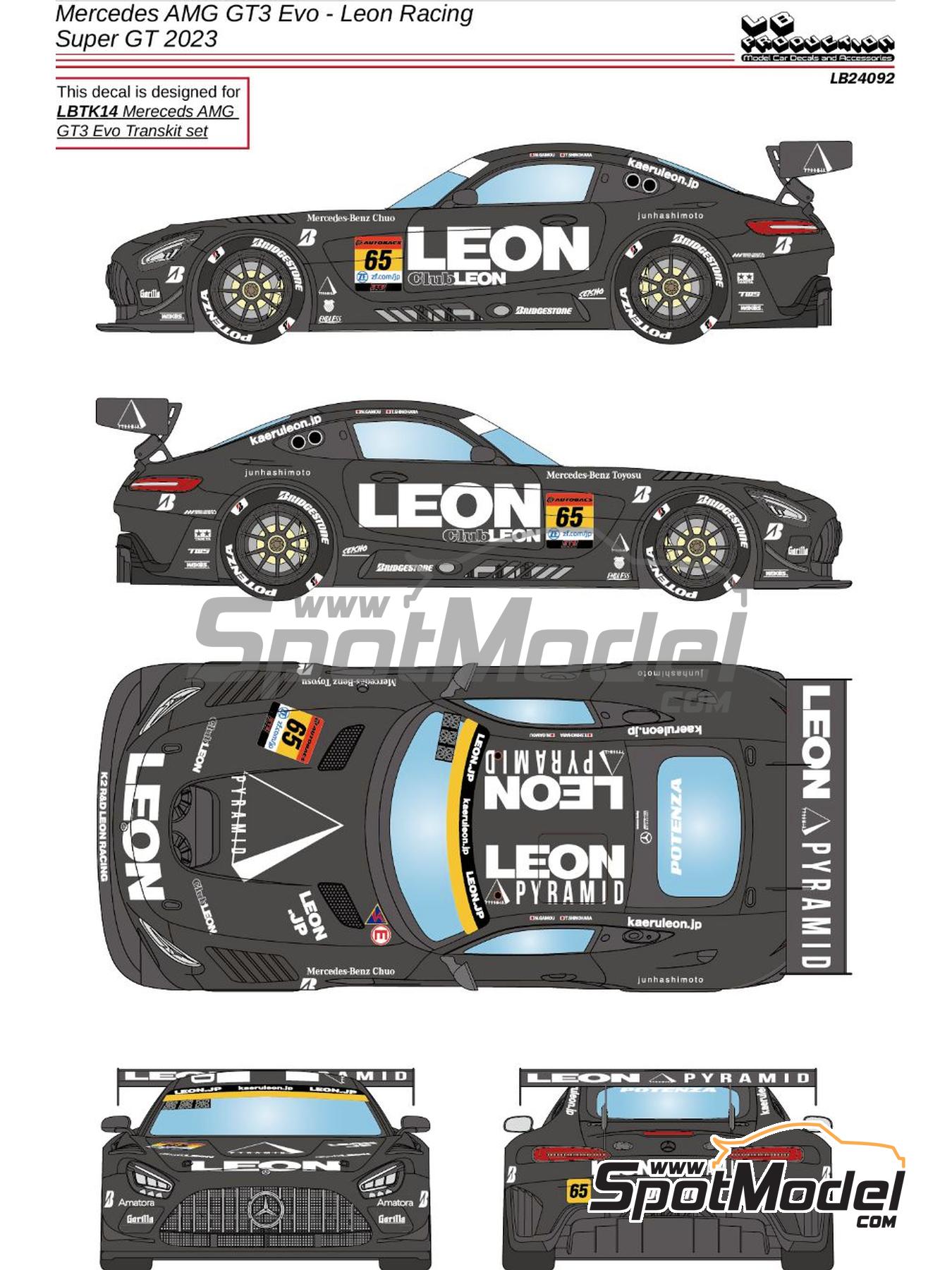 Mercedes Benz AMG GT3 Evo Leon Racing Team - Autobacs Super GT Series 2023.  Marking / livery in 1/24 scale manufactured by LB Production (ref. LB-2409